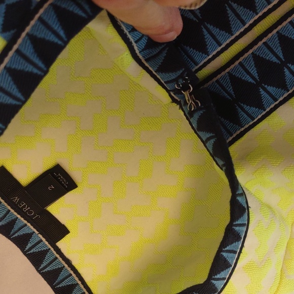 J Crew Neon Yellow and Deep Blue Geometric Print Midi Sheath Dress Size 2 EUC - Picture 13 of 16